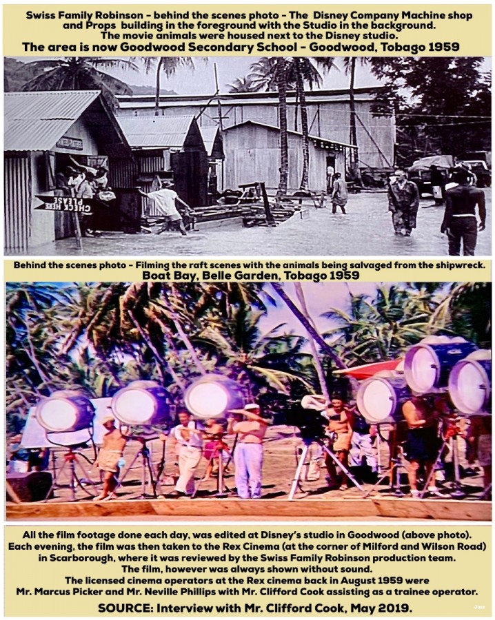 All the film footage done each day, was edited at Disney’s studio in Goodwood (above photo). <br />In the evening, the film was then taken to the Rex Cinema in Scarborough, where it was reviewed by the Swiss Family Robinson production team. The film, however was always shown without sound.
