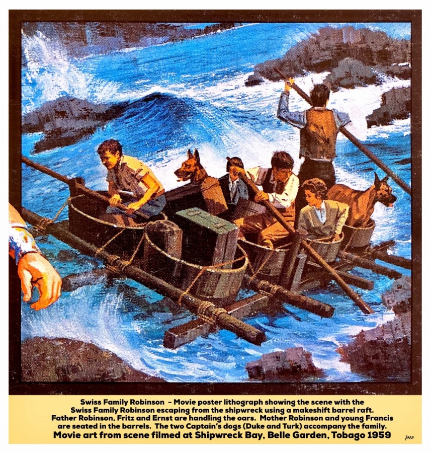 Movie art from scene filmed at Shipwreck Bay, Belle Garden, Tobago 1959
