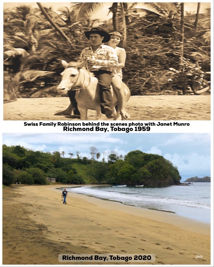 Swiss Family Robinson behind the scenes photo with Janet Munro.  Richmond Bay, Tobago.