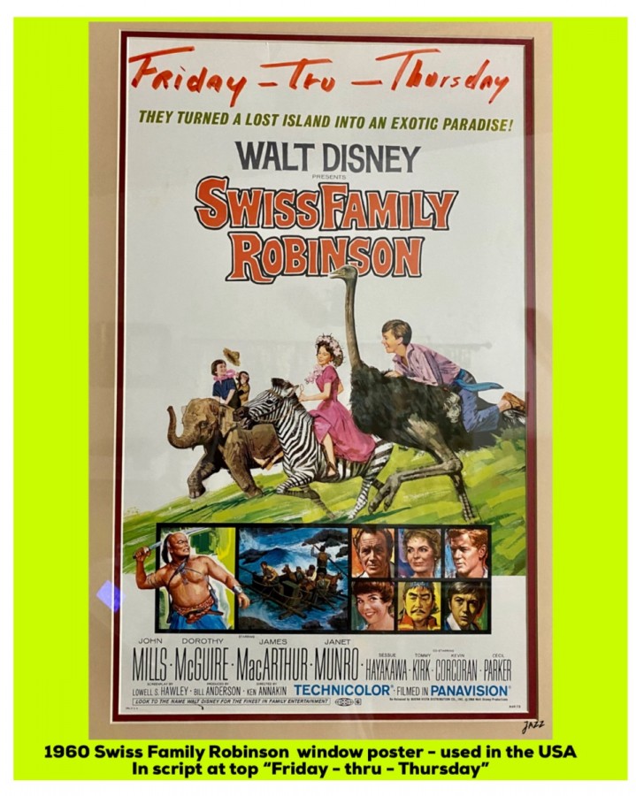 1960 Swiss Family Robinson  window poster