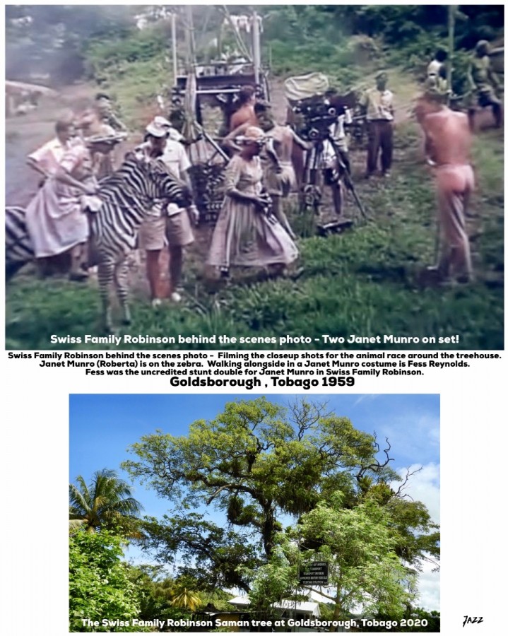 Swiss Family Robinson behind the scenes photo - Two ‘Janet Munro’s’ on set Goldsborough Tobago 1959