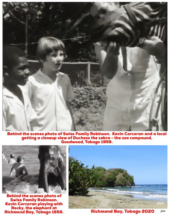 10 year old Kevin Corcoran (Moochie) - behind the scenes photos during the filming of the movie Swiss Family Robinson in Tobago - August 1959 to January 1960.