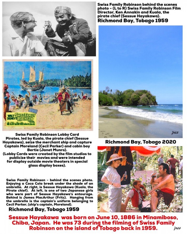 Sessue Hayakawa  was born on June 10, 1886 in Minamiboso, Chiba, Japan.  He was 73 during the filming of Swiss Family Robinson on the island of Tobago back in 1959.