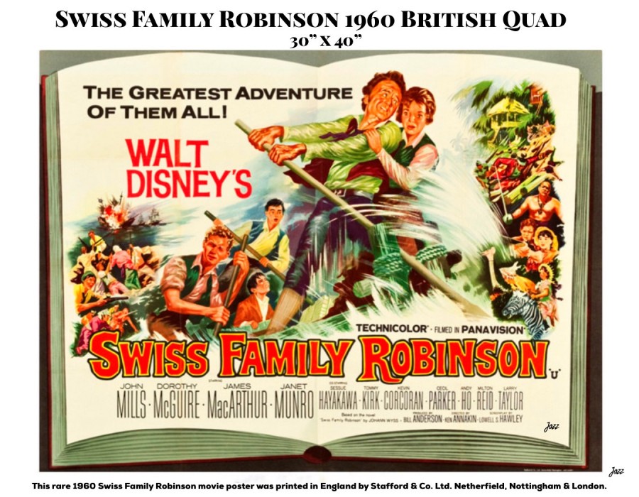 1960 Swiss Family Robinson British Quad movie poster