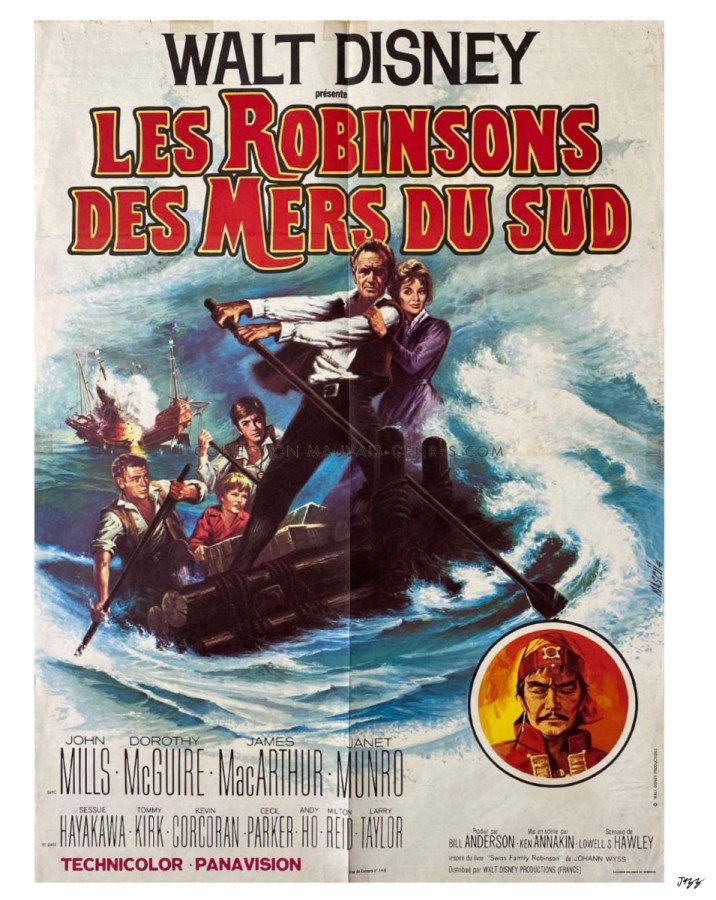This SWISS FAMILY ROBINSON movie poster was distributed by Walt Disney Productions (France).