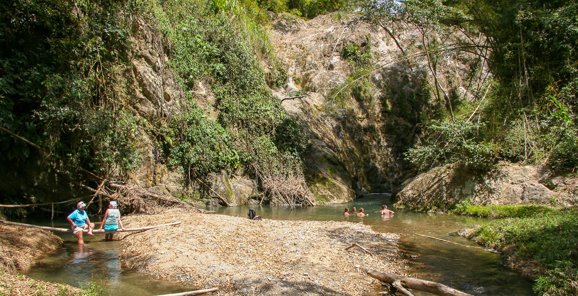 Your authors cooling off at Highlands Waterfall